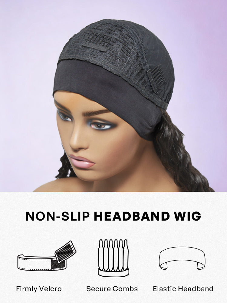 Natural Black Jerry Curly No Lace Glueless Free Part Long Headband Wig 100% Human Hair (Get Free Trendy Headbands)-25