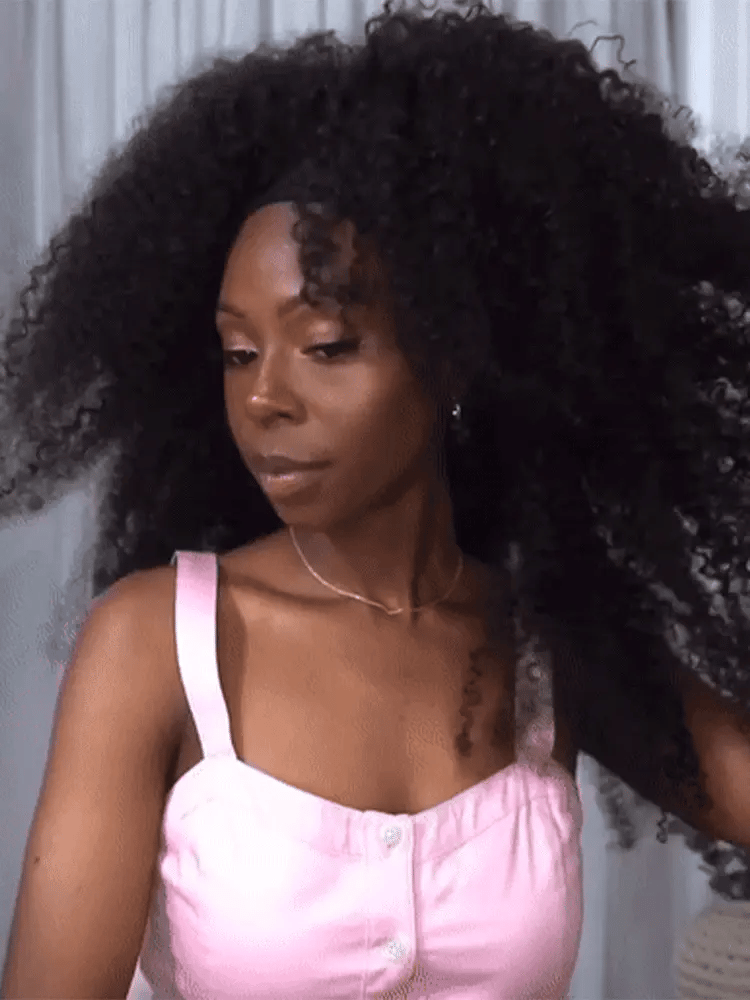 Natural Black Jerry Curly No Lace Glueless Free Part Long Headband Wig 100% Human Hair (Get Free Trendy Headbands)-20