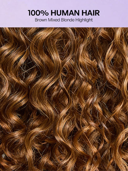 Readitress™ Ombre Brown Highlight Boho Braids Deep Curly Glueless 5x5 Closure Lace with Braided Top Human Hair Wig Pre-Cut Lace-30