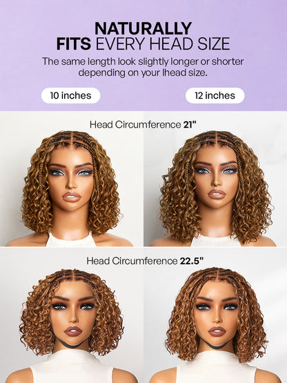 Readitress™ Ombre Brown Highlight Boho Braids Deep Curly Glueless 5x5 Closure Lace with Braided Top Human Hair Wig Pre-Cut Lace-31