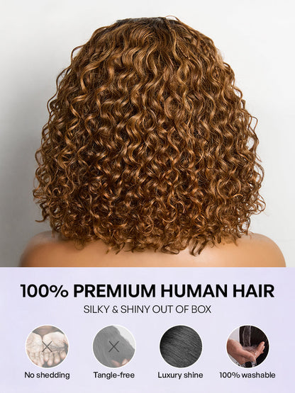 Readitress™ Ombre Brown Highlight Boho Braids Deep Curly Glueless 5x5 Closure Lace with Braided Top Human Hair Wig Pre-Cut Lace-29