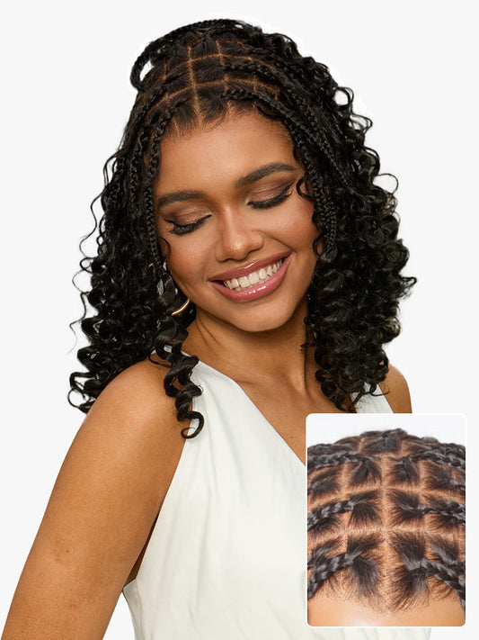 OwnScalp™ HD Full Lace Knotless Boho Curls Braided Bob Pre-Cut Lace Wig Flexi Fit Invisi Drawstring Cap-63