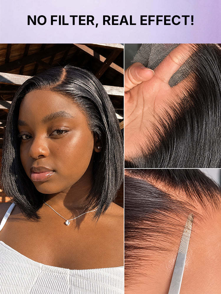 PreMax Wigs - Natural Black / Blonde Highlight C Part Glueless Lace Front Bob Wig Pre-cut Lace-41