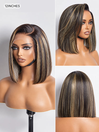 PreMax Wigs - Natural Black / Blonde Highlight C Part Glueless Lace Front Bob Wig Pre-cut Lace-47