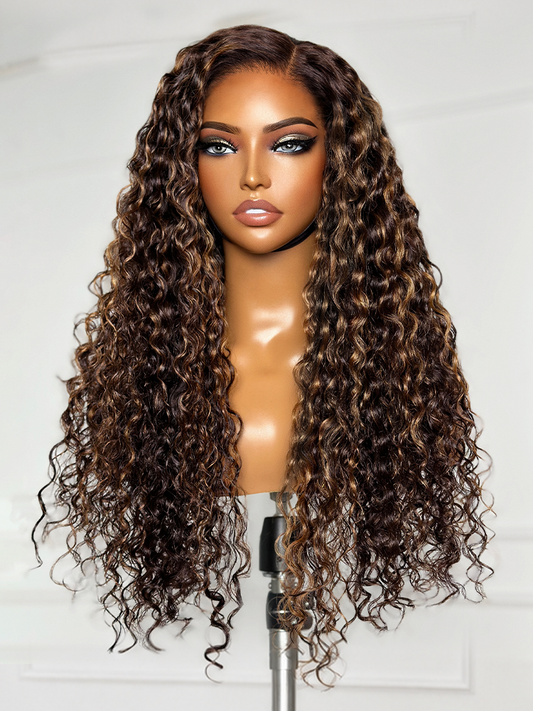 Luvme All-Day Comfort™ Wig PartingMax Brown Highlights Funmi Curly 7x6 Closure HD Lace Glueless Wig Pre Cut Lace-124