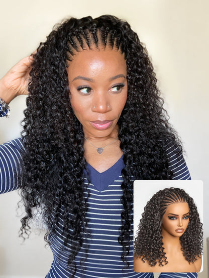 Readitress™ Knotless Fulani Braids Deep Wave Glueless Ear-to-ear 13x4 Frontal HD Lace Wig Human Hair-27