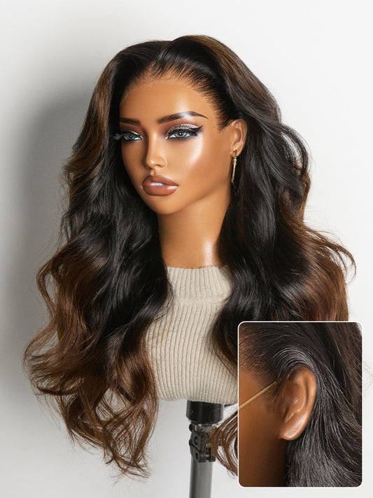 NatureMAX™ 200% Density Ombre Brown / Natural Black Loose Wave Glueless 13x6 / 13x4 HD Lace Front Wig Human Hair Pre-Cut Lace Flexi-Fit Drawstring Cap-54