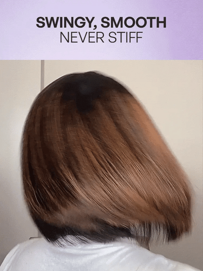 Put On and Go Ash Blonde Highlight / Brown Highlight / Natural Black Layered Cut Yaki Straight Minimalist Lace Bob Wig-26