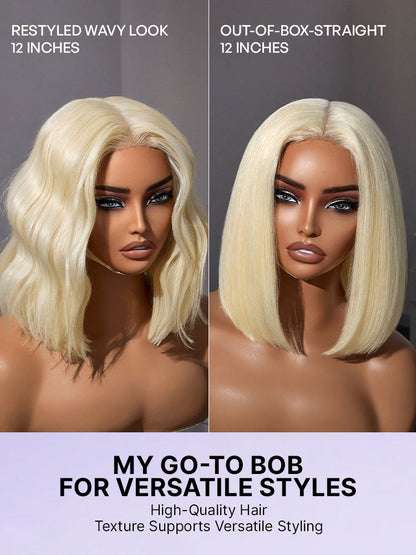 Easily Redyed 613 Blonde Blunt Cut Bob Wig Glueless Deep Middle Part 2x6 HD Lace Wig Pre-Cut Lace-11