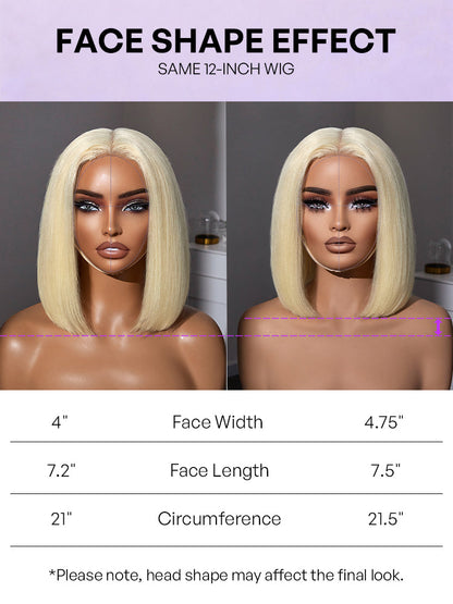 Easily Redyed 613 Blonde Blunt Cut Bob Wig Glueless Deep Middle Part 2x6 HD Lace Wig Pre-Cut Lace-16