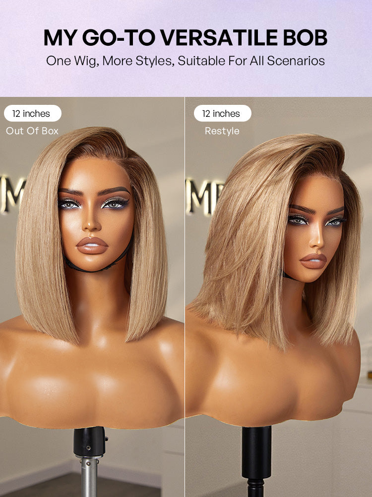 Ash Blonde Ombre Blunt Cut Bob Glueless Minimalist HD Lace Short Bob Wig Ready to Go Pre-Cut Lace-25