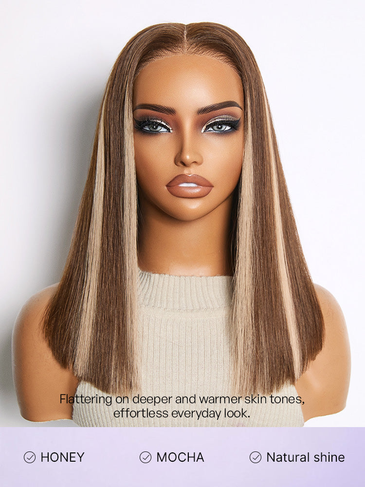 Ash Blonde Highlight Glueless 5x5 HD Closure Lace Bob Wig Pre-Cut Lace Flexi-Fit Drawstring Cap-22