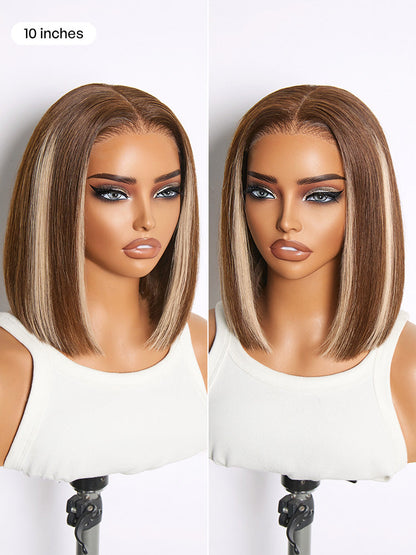 Ash Blonde Highlight Glueless 5x5 HD Closure Lace Bob Wig Pre-Cut Lace Flexi-Fit Drawstring Cap-24