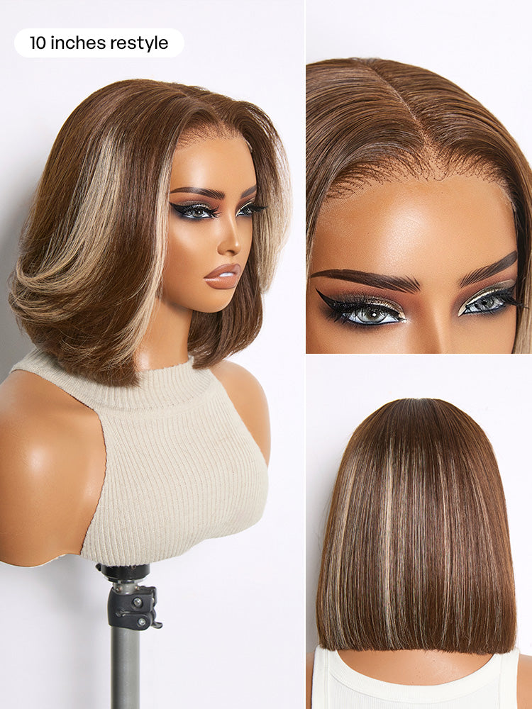 Ash Blonde Highlight Glueless 5x5 HD Closure Lace Bob Wig Pre-Cut Lace Flexi-Fit Drawstring Cap-26