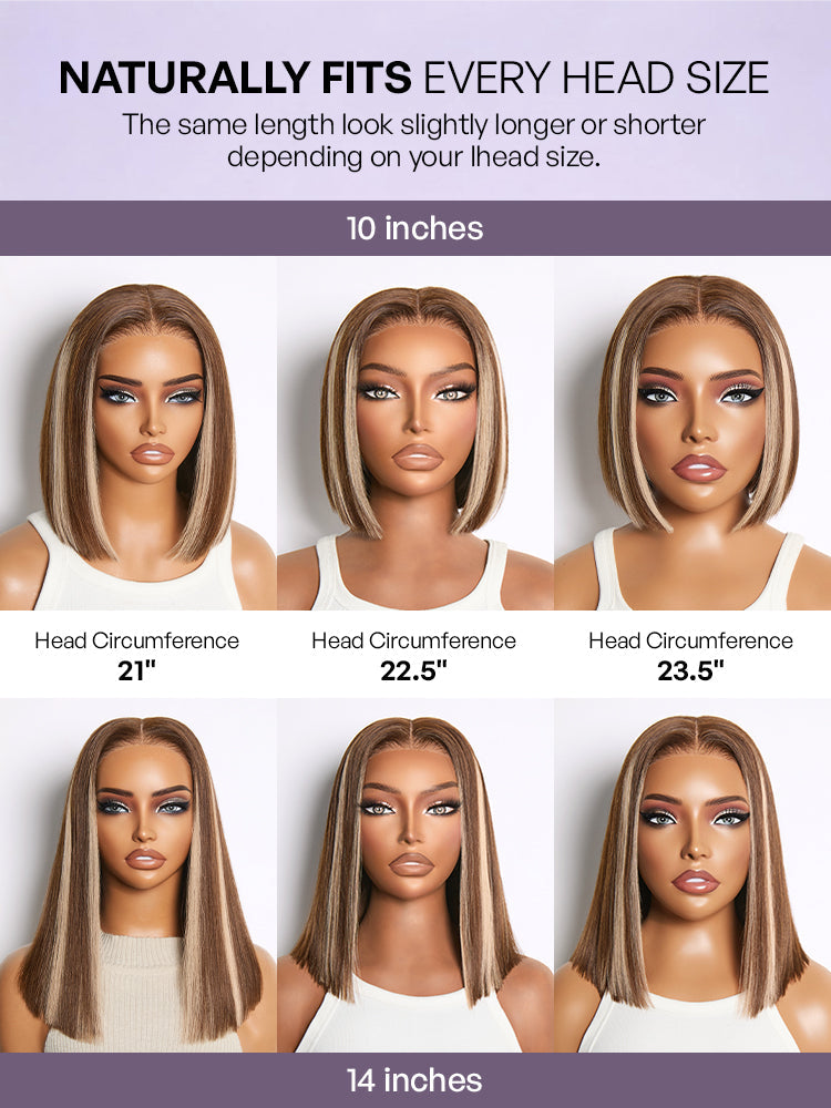 Ash Blonde Highlight Glueless 5x5 HD Closure Lace Bob Wig Pre-Cut Lace Flexi-Fit Drawstring Cap-29