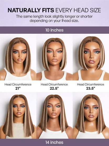 Ash Blonde Highlight Glueless 5x5 HD Closure Lace Bob Wig Pre-Cut Lace Flexi-Fit Drawstring Cap-29