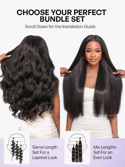 Luvme 3pcs Body Wave / Water Wave / Deep Wave / Yaki Straight / Silky Straight 100% Virgin Human Hair Bundles-46