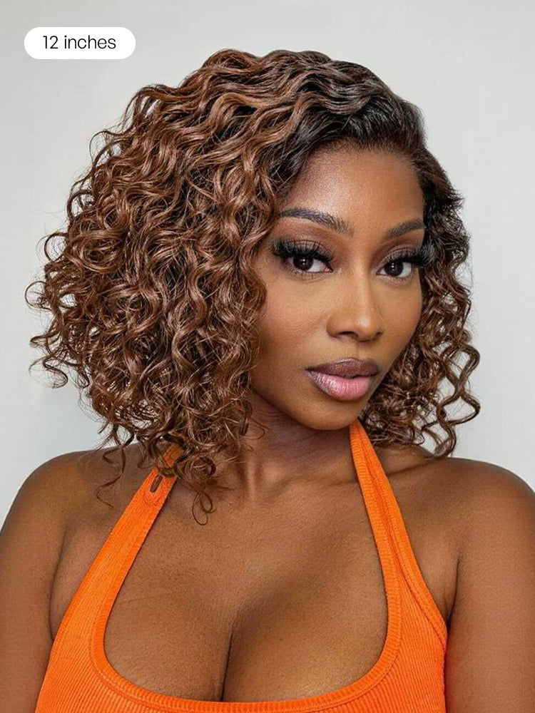Ready to Go Ombre Brown Water Wave Short Curly Bob Wig Glueless Minimalist HD Lace Wig Pre-Cut Lace-25