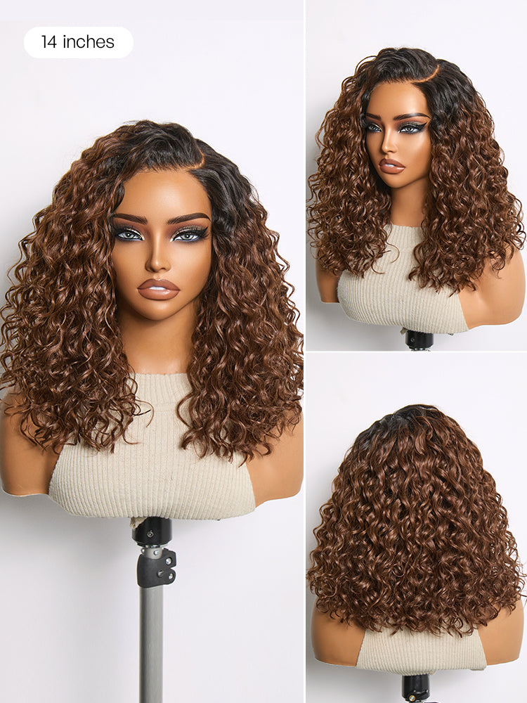 Ready to Go Ombre Brown Water Wave Short Curly Bob Wig Glueless Minimalist HD Lace Wig Pre-Cut Lace-29