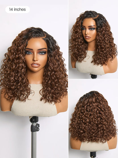 Ready to Go Ombre Brown Water Wave Short Curly Bob Wig Glueless Minimalist HD Lace Wig Pre-Cut Lace-29