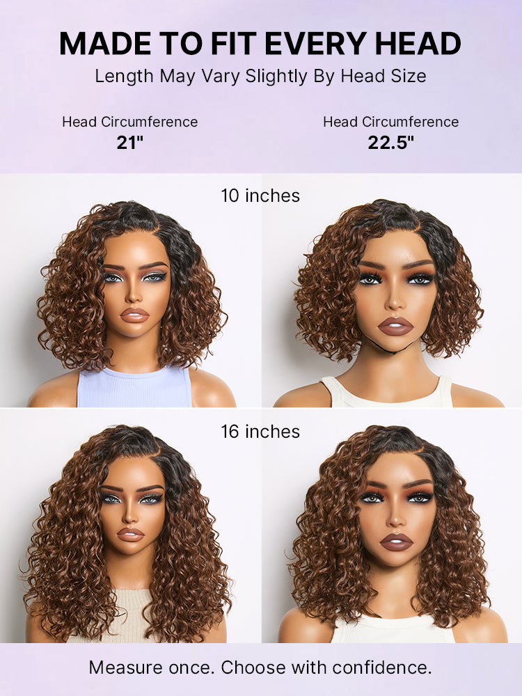 Ready to Go Ombre Brown Water Wave Short Curly Bob Wig Glueless Minimalist HD Lace Wig Pre-Cut Lace-35
