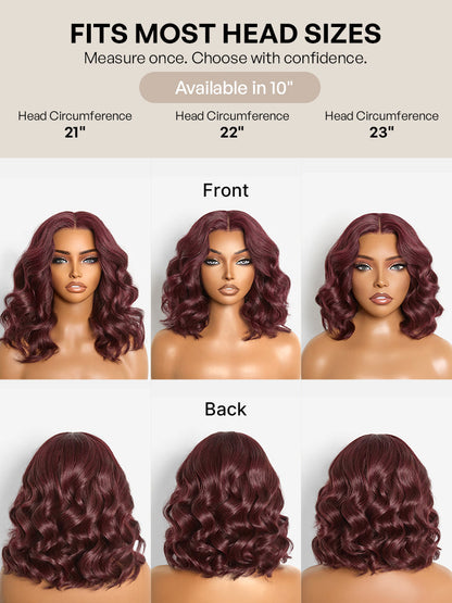 Dark Plum 99J Color Wig Loose Wave Minimalist HD Lace Glueless Mid Part Short Wig Pre-cut Lace-20