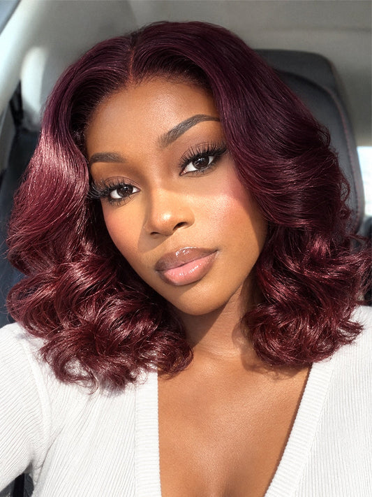 Dark Plum 99J Color Wig Loose Wave Minimalist HD Lace Glueless Mid Part Short Wig Pre-cut Lace-27