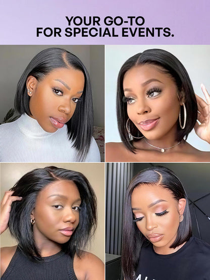 NatureMAX™ Silky Blunt Cut Bob Glueless Ear-to-ear 13x4 HD Lace Front Wig Pre-Cut Lace Flexi-Fit Drawstring Cap-28