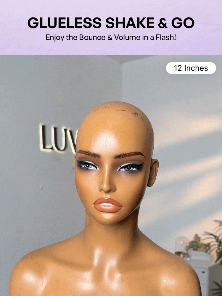 1 SEC INSTALL WIG | Brown Highlight / Natural Black Water Wave Natural Scalp Glueless Minimalist Lace Short Curly Wig with Bangs-33