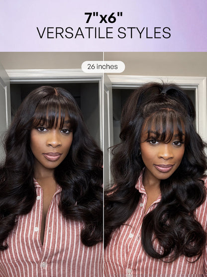 Luvme All-Day Comfort™ Wig 180% Density Loose Body Wave Glueless 7x6 Closure HD Lace Human Hair Wig with Bangs Pre-Cut Lace-124
