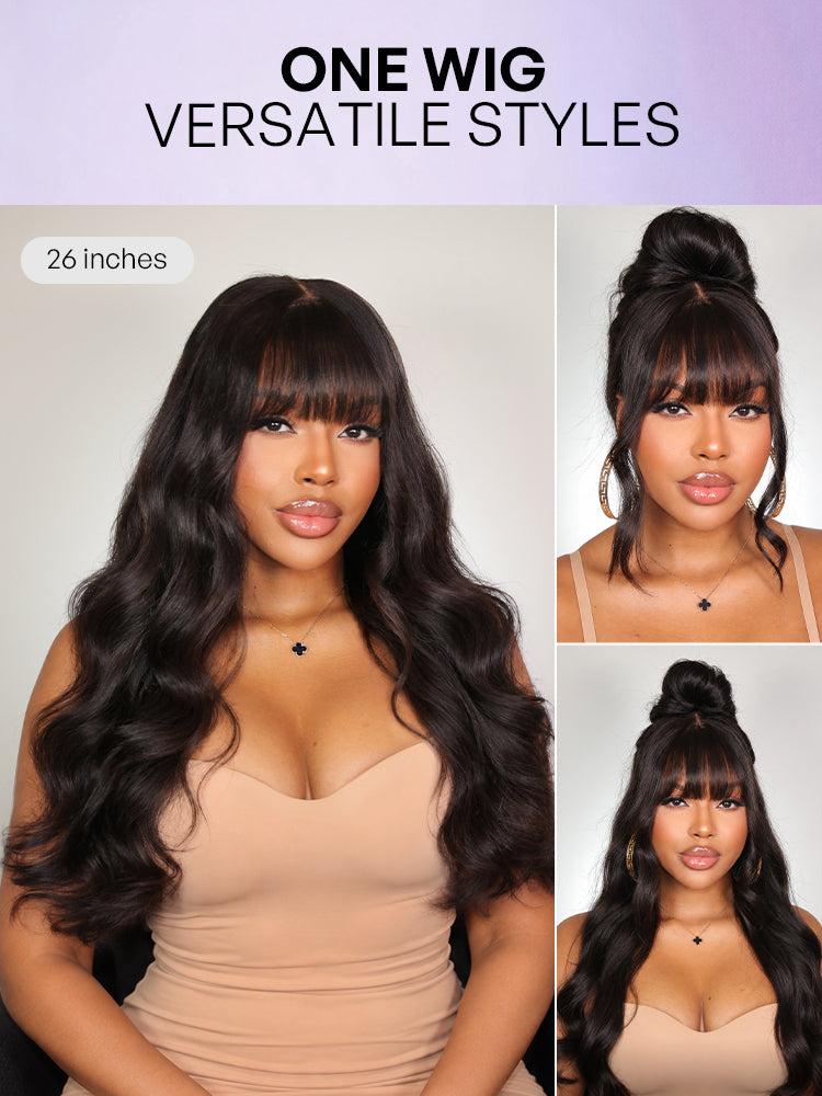 Luvme All-Day Comfort™ Wig 180% Density Loose Body Wave Glueless 7x6 Closure HD Lace Human Hair Wig with Bangs Pre-Cut Lace-122