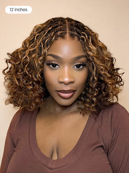 Readitress™ Ombre Brown Highlight Boho Braids Deep Curly Glueless 5x5 Closure Lace with Braided Top Human Hair Wig Pre-Cut Lace-37
