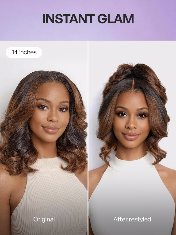 Luvme All-Day Curl Hold™ Premier Grade Hair Ombre Brown Body Wave CuticleAlign™ PartingMax Glueless 7x6 HD Lace Wig Pre-Cut Lace-31