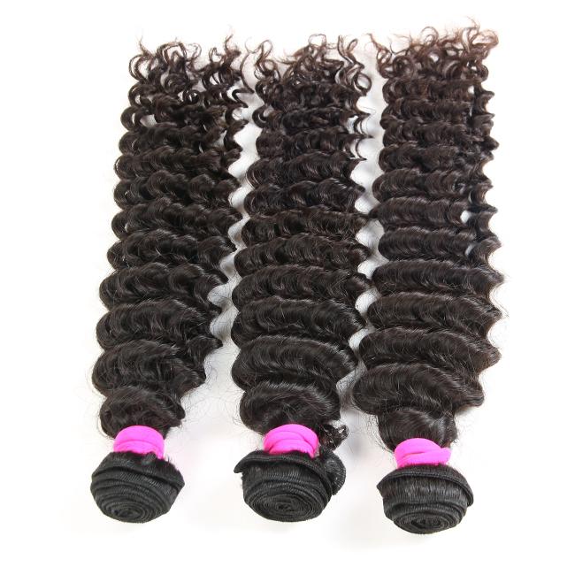 Luvme deep wave 100% virgin human hair bundle, showcasing soft, full deep wave texture and natural shine.