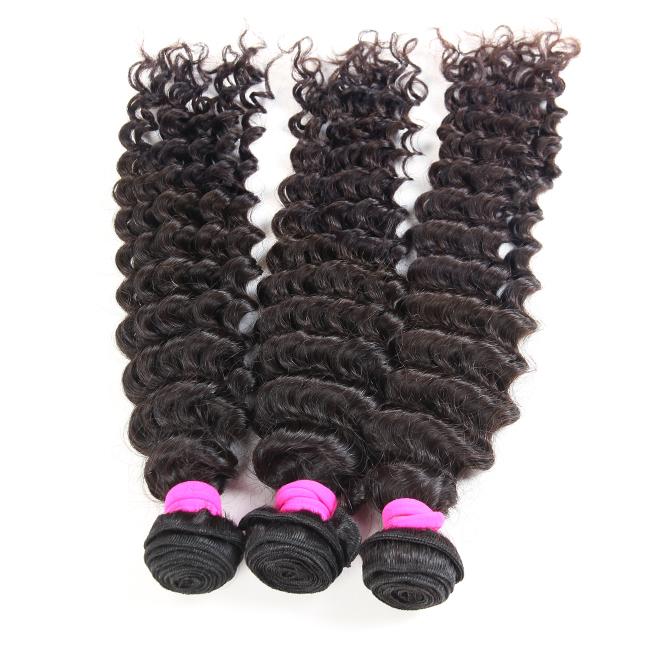 Luvme deep wave 100% virgin human hair bundle showing rich, wavy texture and natural shine on smooth hair strands.