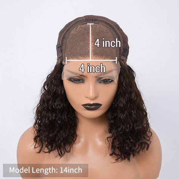 Luvme Vacation Vibes Water Wave 4x4 closure lace wig with short, natural-looking style and 100% human hair for a glueless fit.