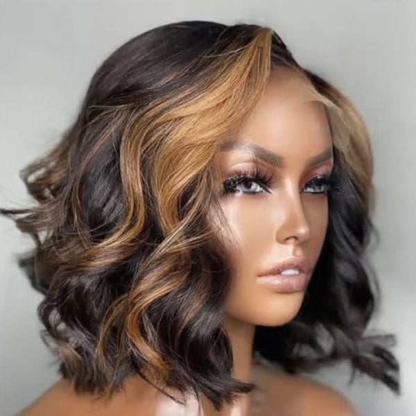 Luvme Blonde Mix Loose Wave 5x5 Closure HD Lace Glueless Short Wig with side part, natural-looking hair and lace closure.