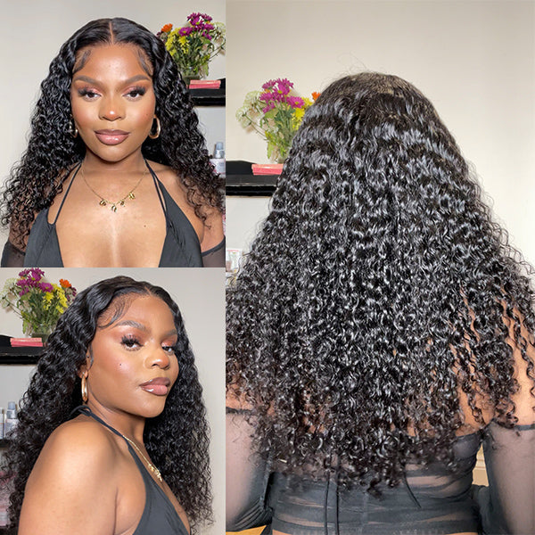 Luvme 13x4 frontal lace wig with deep wave pattern and 180% density, showcasing the natural hairline and curly texture.