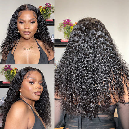 Luvme 13x4 frontal lace wig with deep wave pattern and 180% density, showcasing the natural hairline and curly texture.